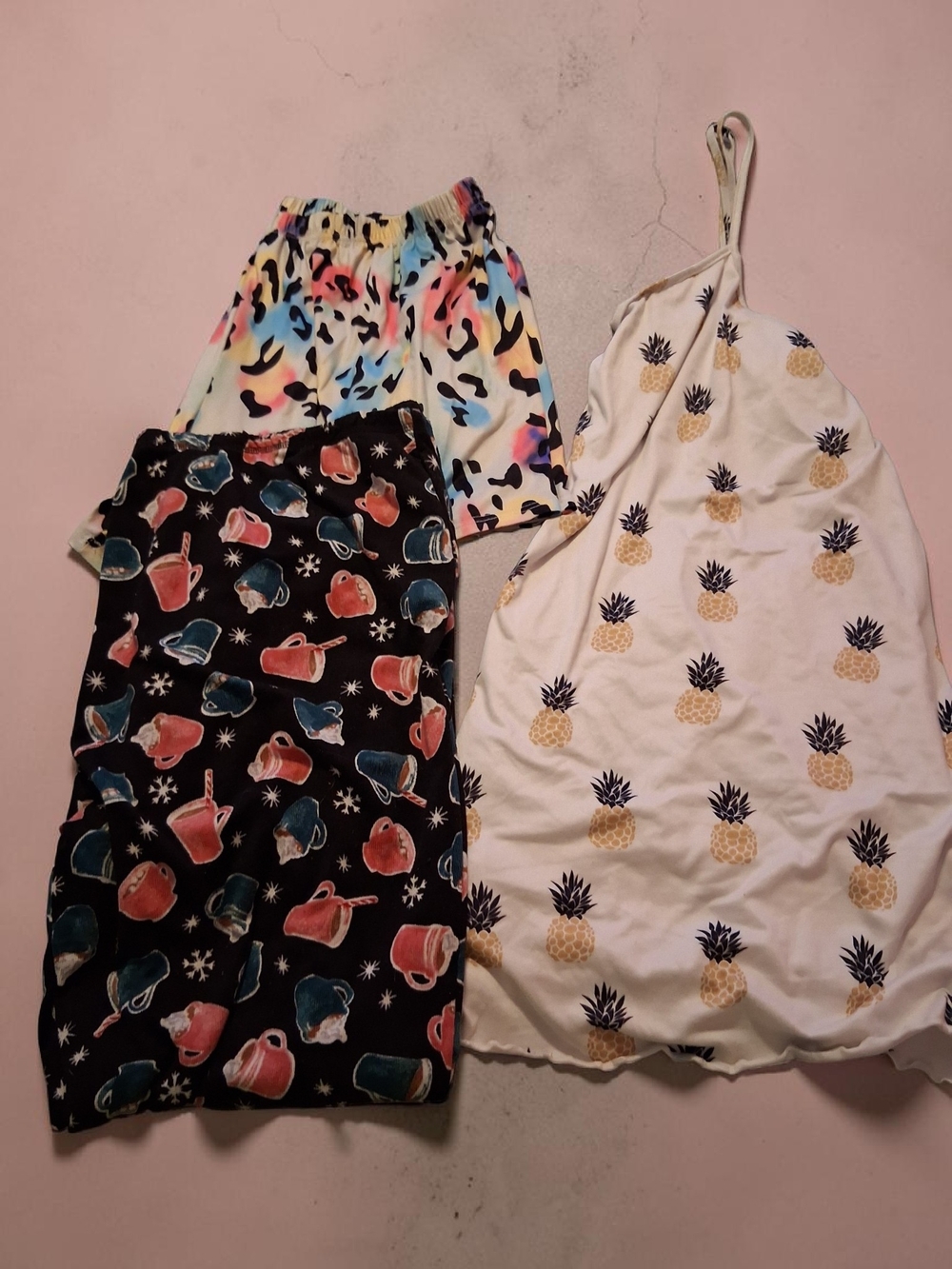 Pineapple Print White Sleep Tank + 2 Printed Pajama Bottoms BUNDLE